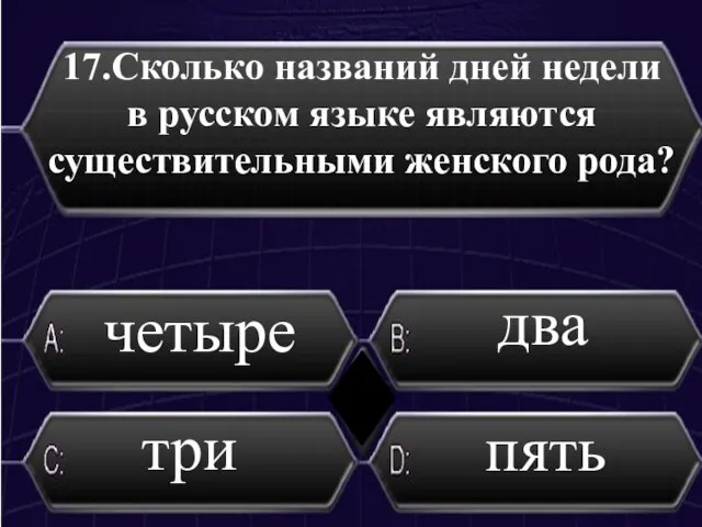 17.Сколько названий дней недели в русском языке являются существительными женского рода? четыре два пять три