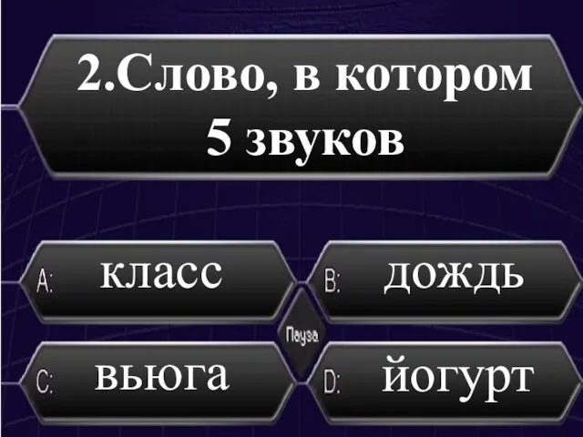 2.Слово, в котором 5 звуков класс дождь йогурт вьюга