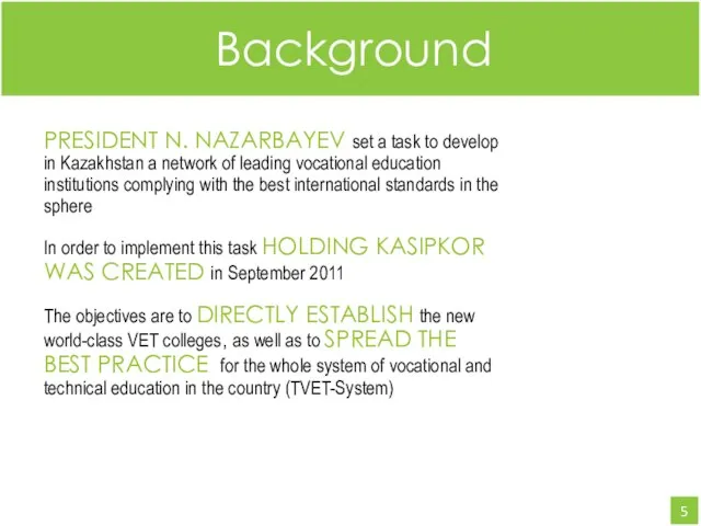 4 PRESIDENT N. NAZARBAYEV set a task to develop in Kazakhstan