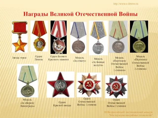 Медаль «Партизану Отечественной Войны 2 степени» Медаль «За отвагу» Орден Боевого