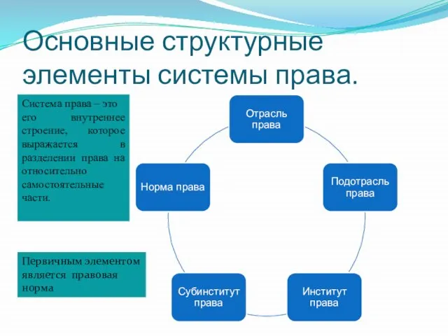 Основные структурные элементы системы права. Система права – это его внутреннее