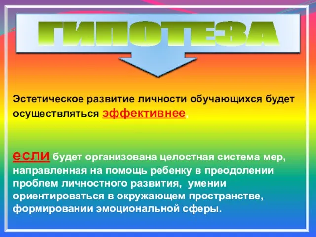 ГИПОТЕЗА Эстетическое развитие личности обучающихся будет осуществляться эффективнее, если будет организована