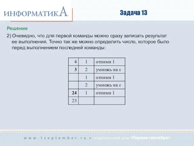 Задача 13 Решение 2) Очевидно, что для первой команды можно сразу