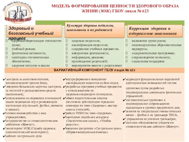 МОДЕЛЬ ФОРМИРОВАНИЯ ЦЕННОСТИ ЗДОРОВОГО ОБРАЗА ЖИЗНИ (ЗОЖ) ГБОУ лицея № 623