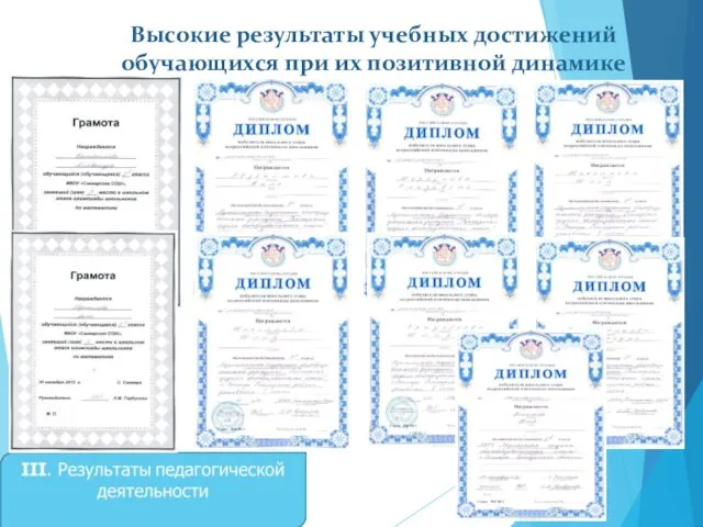 Высокие результаты учебных достижений обучающихся при их позитивной динамике