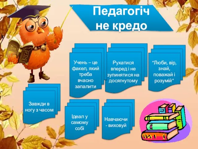 Педагогічне кредо Ідеал у самому собі Рухатися вперед і не зупинятися