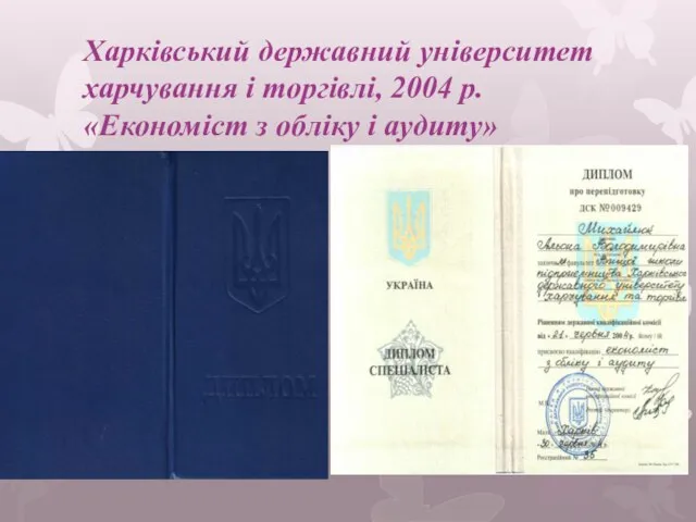 Харківський державний університет харчування і торгівлі, 2004 р. «Економіст з обліку і аудиту»