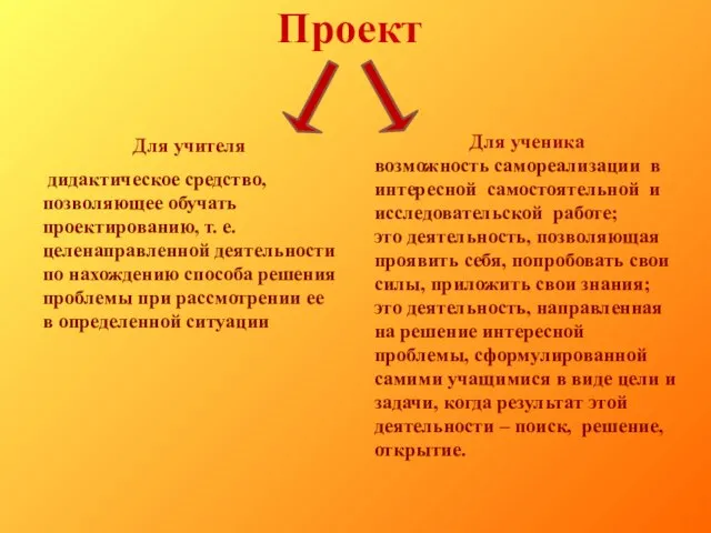 Проект Для ученика возможность самореализации в интересной самостоятельной и исследовательской работе;