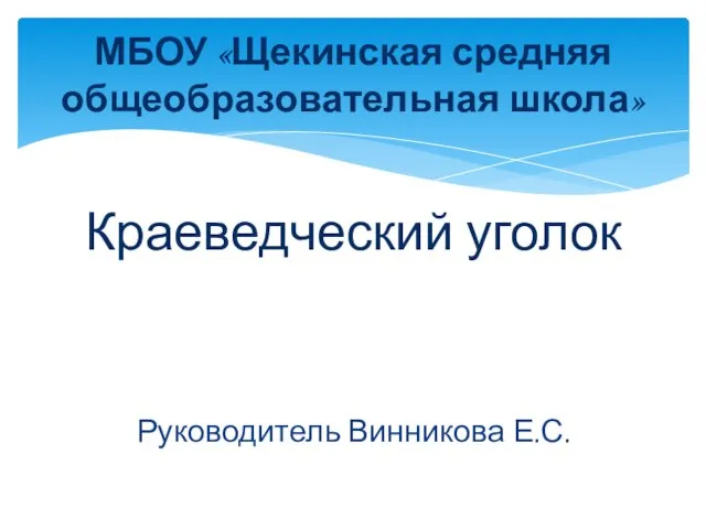 Краеведческий уголок Руководитель Винникова Е.С. МБОУ «Щекинская средняя общеобразовательная школа»