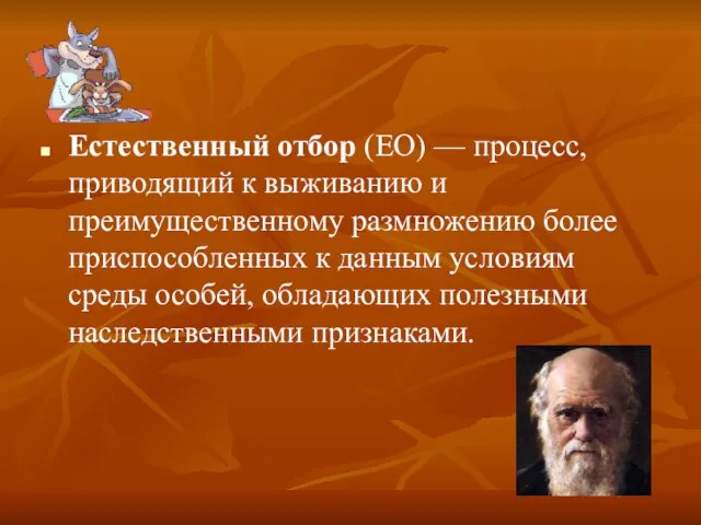 Естественный отбор (ЕО) — процесс, приводящий к выживанию и преимущественному размножению