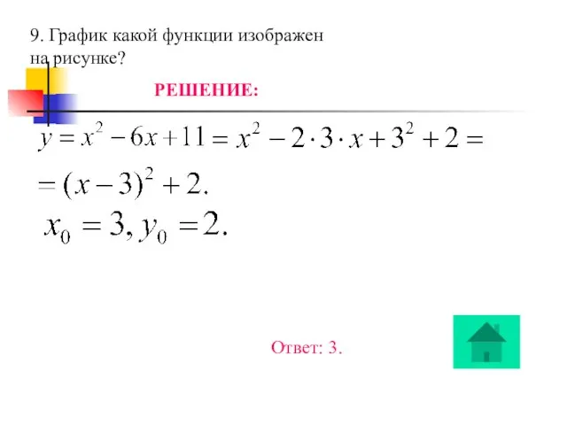 9. График какой функции изображен на рисунке? РЕШЕНИЕ: Ответ: 3.