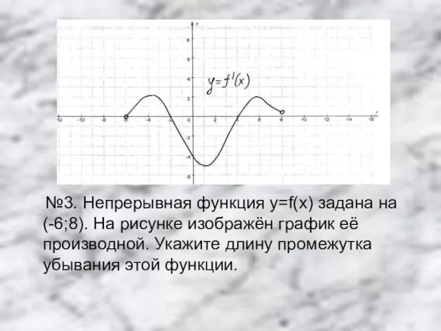 №3. Непрерывная функция y=f(x) задана на (-6;8). На рисунке изображён график