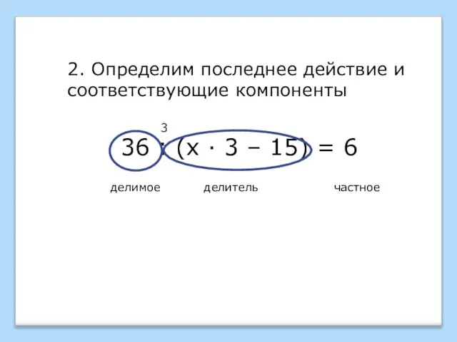 36 : (х · 3 – 15) = 6 3 2.