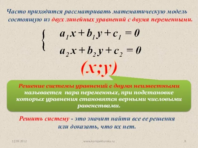 12.09.2012 www.konspekturoka.ru Часто приходится рассматривать математическую модель состоящую из двух линейных