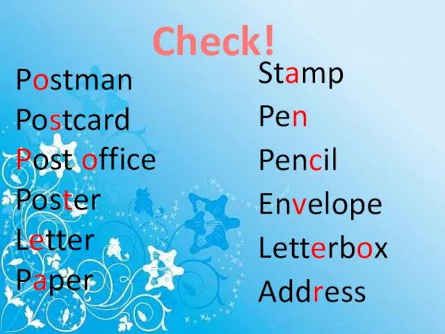 Postman Postcard Post office Poster Letter Paper Stamp Pen Pencil Envelope Letterbox Address Check!