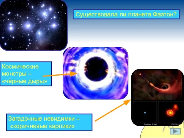 Существовала ли планета Фаэтон? Космические монстры – «чёрные дыры» Загадочные невидимки – «коричневые карлики»