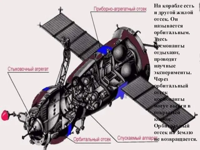 На корабле есть и другой жилой отсек. Он называется орбитальным. Здесь