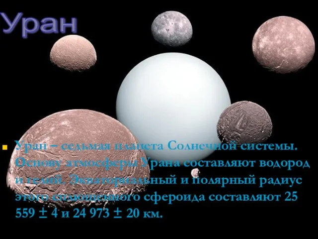 Уран – седьмая планета Солнечной системы. Основу атмосферы Урана составляют водород
