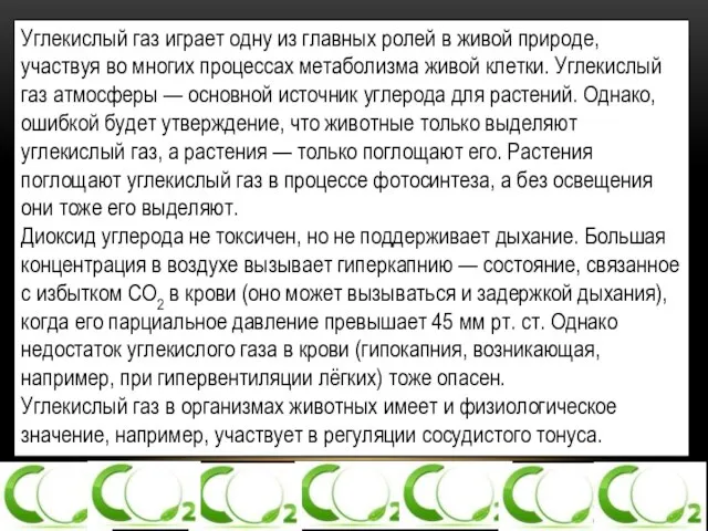 Углекислый газ играет одну из главных ролей в живой природе, участвуя