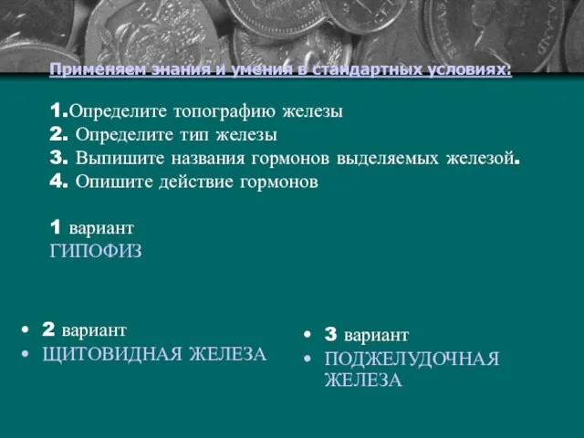 Применяем знания и умения в стандартных условиях: 1.Определите топографию железы 2.