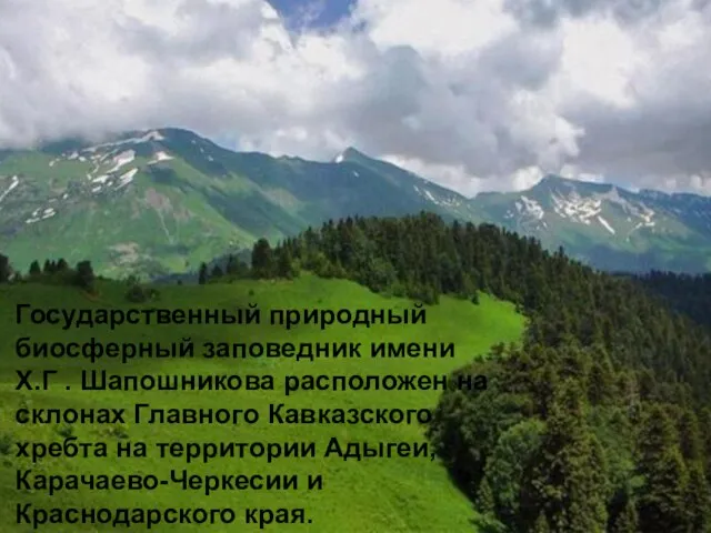 Государственный природный биосферный заповедник имени Х.Г . Шапошникова расположен на склонах