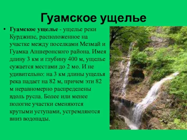 Гуамское ущелье Гуамское ущелье - ущелье реки Курджипс, расположенное на участке