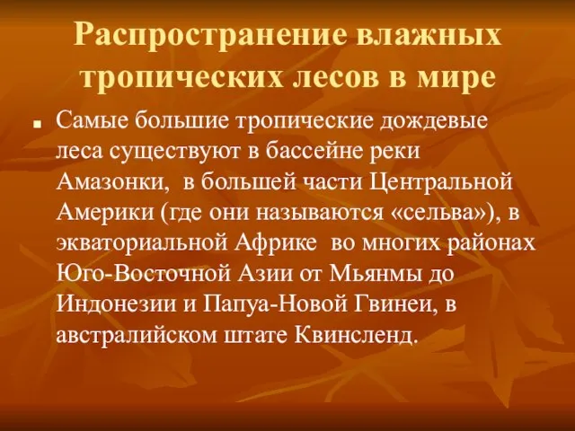 Распространение влажных тропических лесов в мире Самые большие тропические дождевые леса