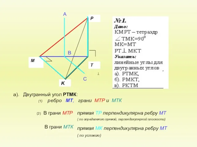 а). Двугранный угол РТМК: (2) В грани МТР В грани МТК