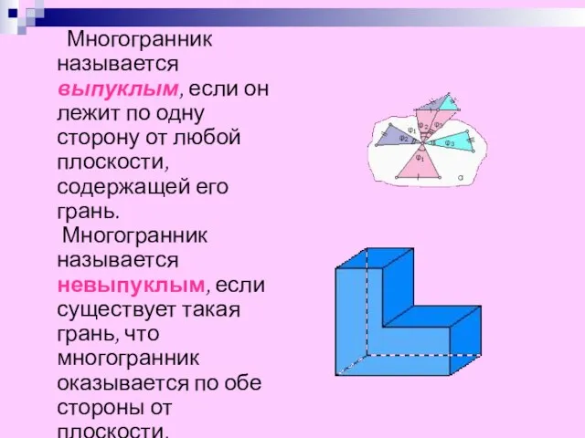 Многогранник называется выпуклым, если он лежит по одну сторону от любой