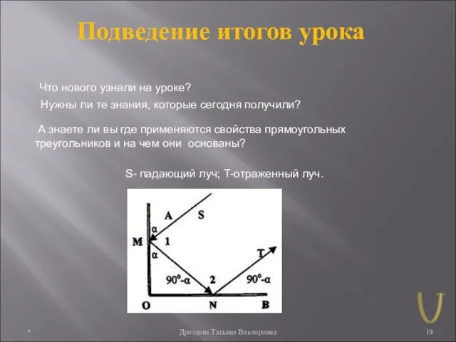 * Дроздова Татьяна Викторовна Подведение итогов урока Что нового узнали на