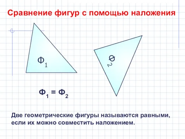 Ф1 Сравнение фигур с помощью наложения Ф2 Ф2 Ф1 = Ф2