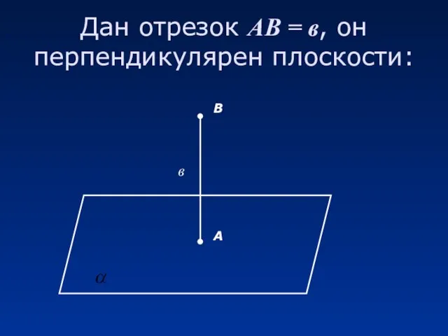 Дан отрезок АВ = в, он перпендикулярен плоскости: А В в