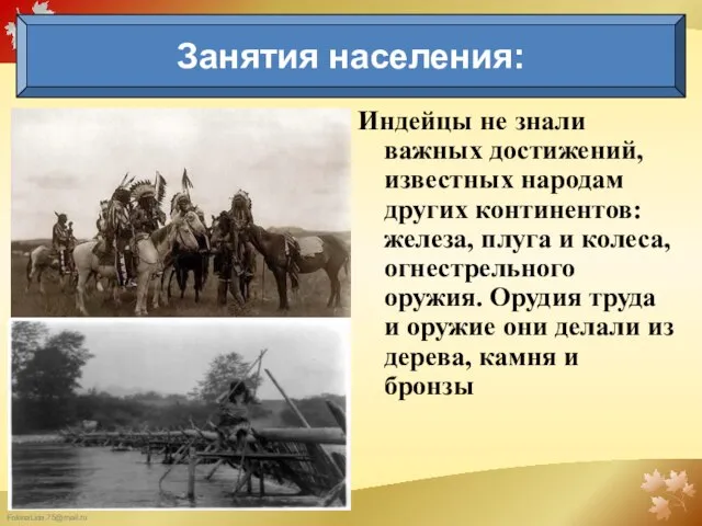 Индейцы не знали важных достижений, известных народам других континентов: желе­за, плуга