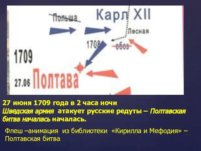 27 июня 1709 года в 2 часа ночи Шведская армия атакует