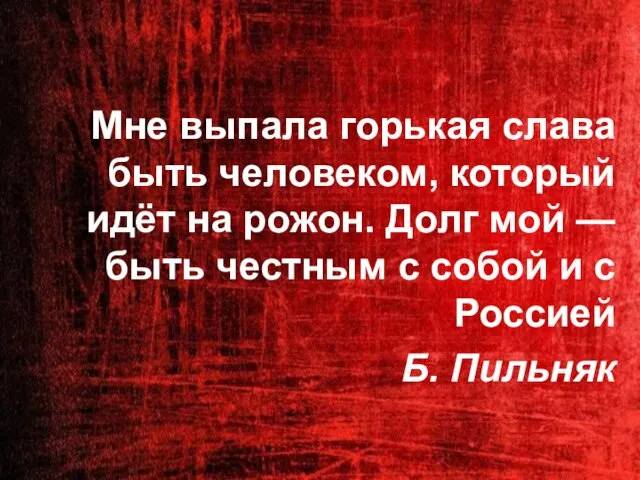 Мне выпала горькая слава быть человеком, который идёт на рожон. Долг