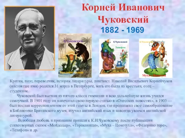 Корней Иванович Чуковский Критик, поэт, переводчик, историк литературы, лингвист. Николай Васильевич