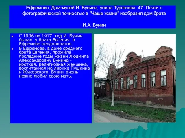 Ефремово. Дом-музей И. Бунина, улица Тургенева, 47. Почти с фотографической точностью