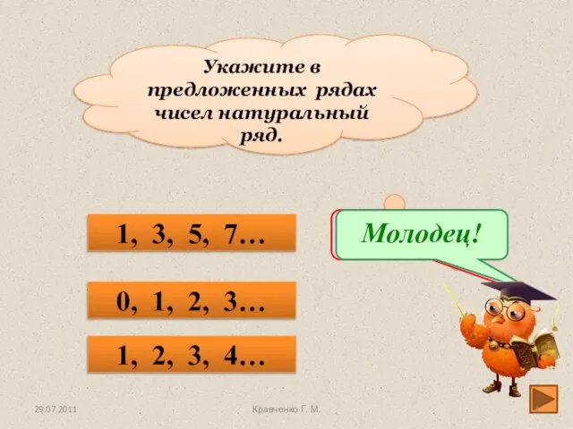 Укажите в предложенных рядах чисел натуральный ряд. 0, 1, 2, 3…