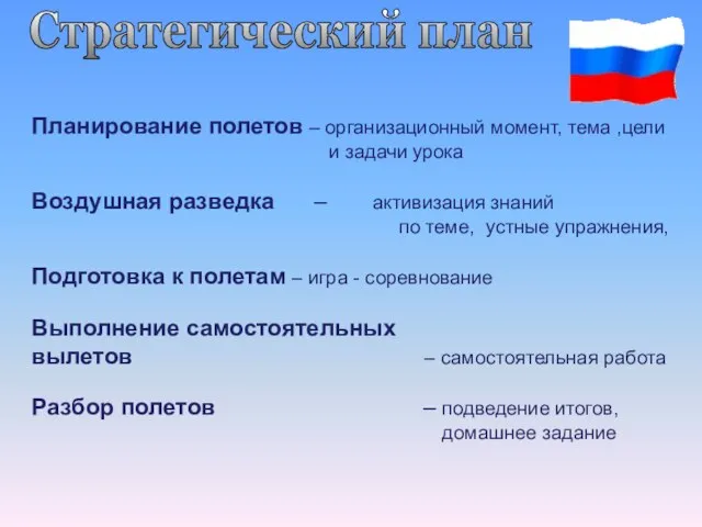 Планирование полетов – организационный момент, тема ,цели и задачи урока Воздушная