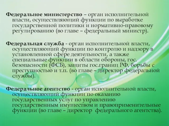 Федеральное министерство – орган исполнительной власти, осуществляющий функции по выработке государственной