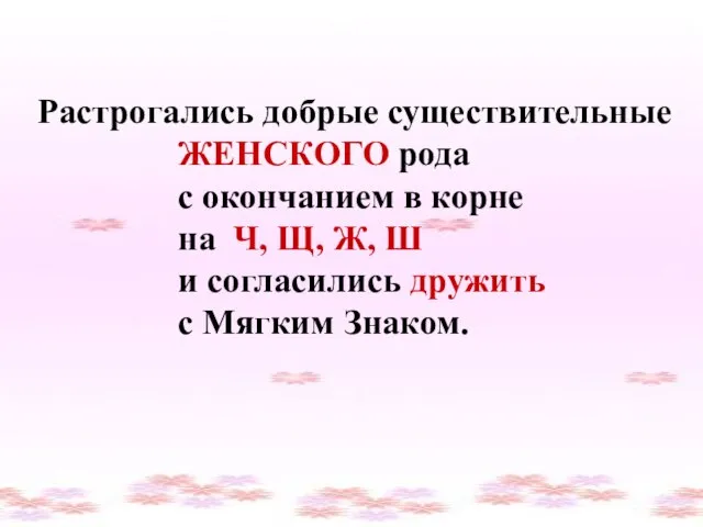 Растрогались добрые существительные ЖЕНСКОГО рода с окончанием в корне на Ч,