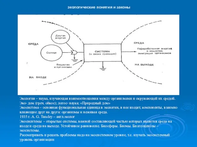 экологические понятия и законы Экология – наука, изучающая взаимоотношения между организмами