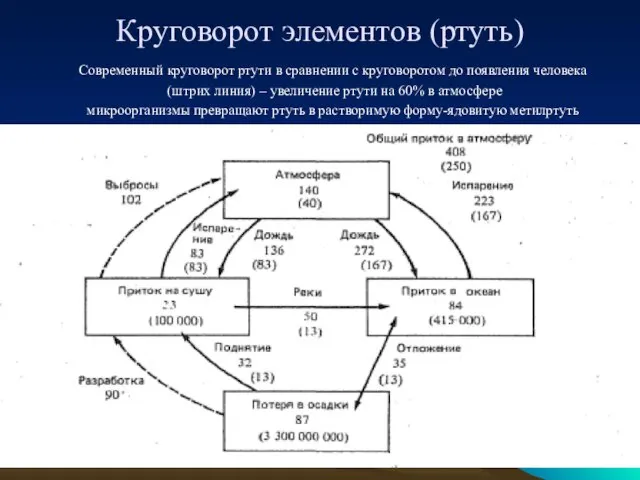 Круговорот элементов (ртуть) Современный круговорот ртути в сравнении с круговоротом до