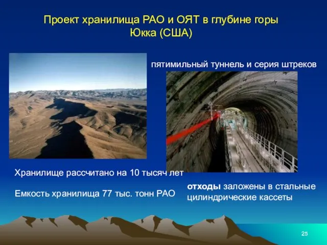 Проект хранилища РАО и ОЯТ в глубине горы Юкка (США) Хранилище