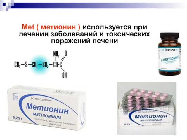 Met ( метионин ) используется при лечении заболеваний и токсических поражений печени