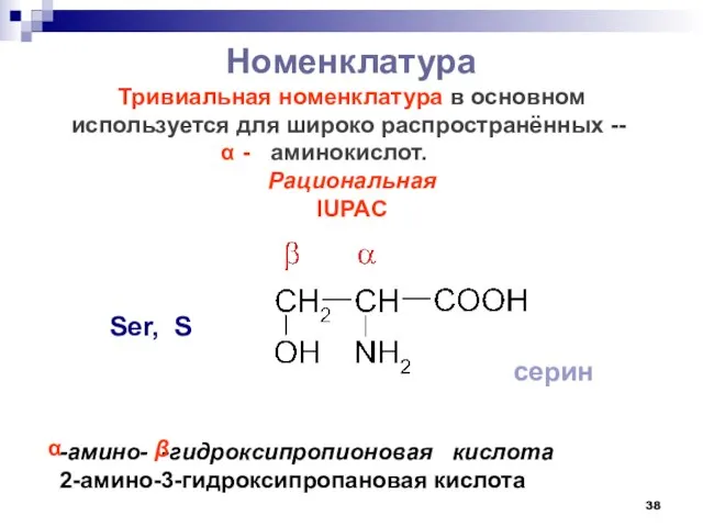 Номенклатура Тривиальная номенклатура в основном используется для широко распространённых -- аминокислот.