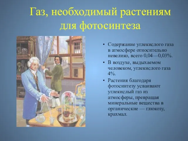 Газ, необходимый растениям для фотосинтеза Содержание углекислого газа в атмосфере относительно