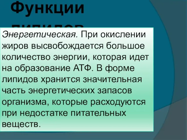 Функции липидов Структурная. Фосфолипиды вместе с белками образуют биологические мембраны. В