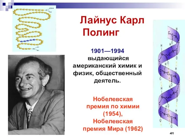 Лайнус Карл Полинг 1901—1994 выдающийся американский химик и физик, общественный деятель.