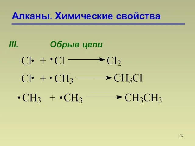 Алканы. Химические свойства III. Обрыв цепи